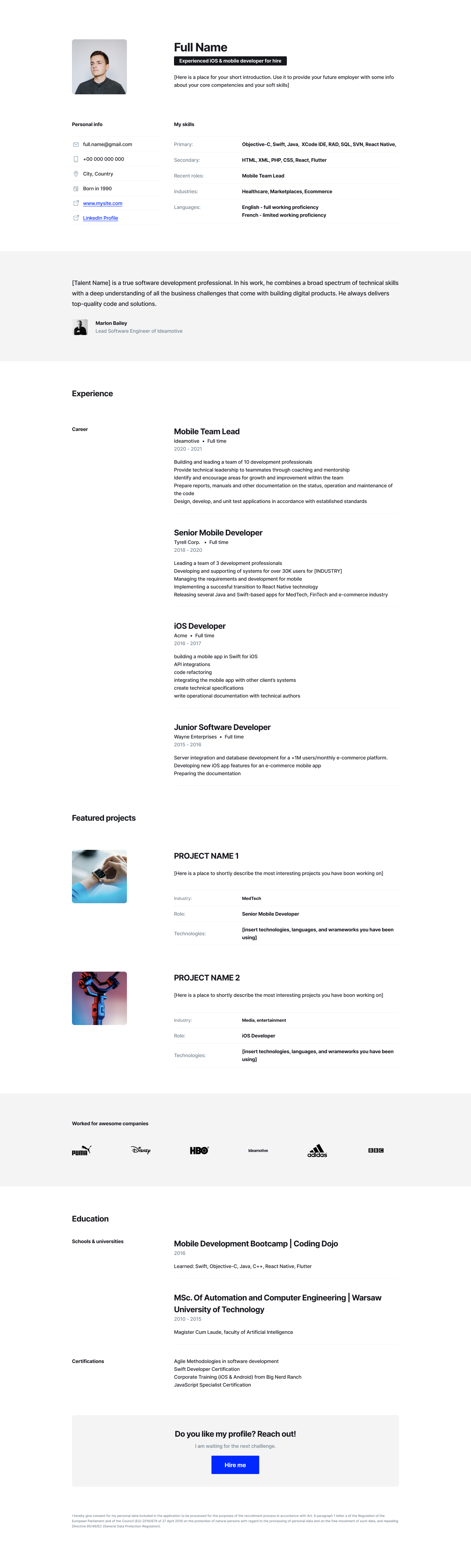 Free IOS Developer Resume Template   IOS DEVELOPER RESUME 